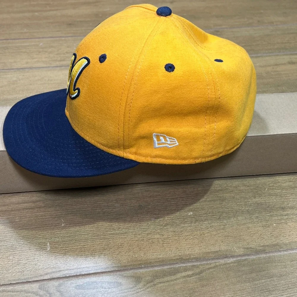 New Era 59FIFTY Montgomery Biscuits MiLB Fitted‎ Hat Yellow Navy Size 7 3/4
